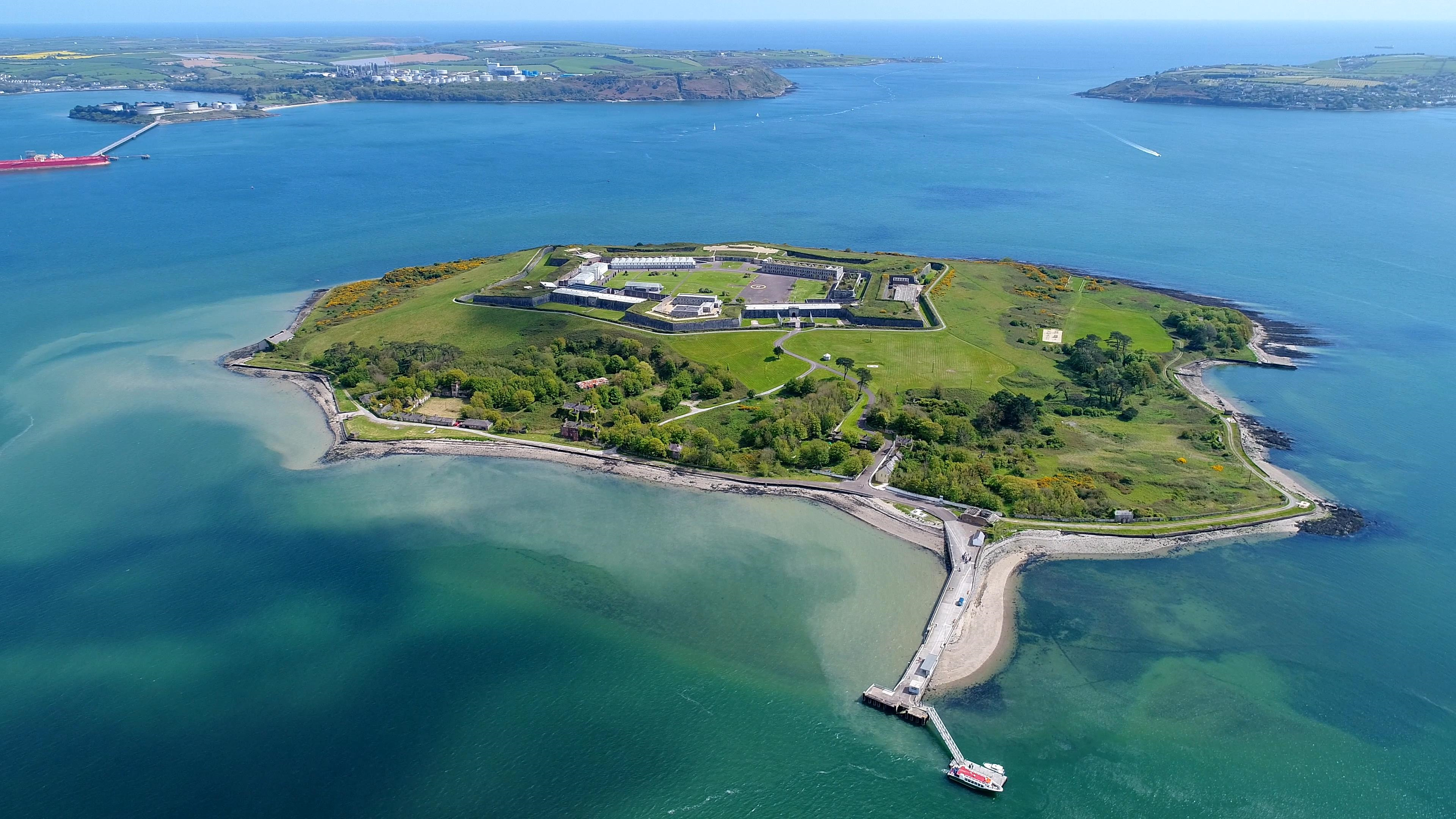 Clear aerial view of Spike Island in Cork Harbour